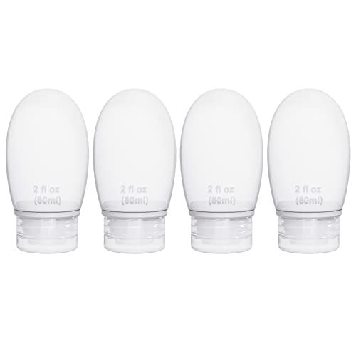Silicone Travel Bottles for Toiletries TSA Approved Travel Size Containers Set 4 Pack Portable Leak Proof Refillable Cosmetic Squeeze Bottles Shampoo Hair Conditioner Body Lotion Bath Shower Gel - color: White/2oz