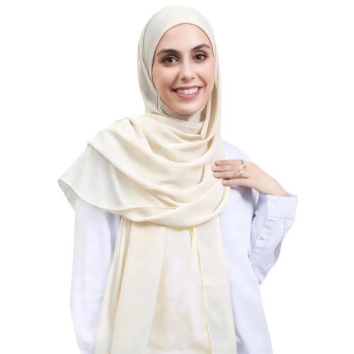 Instant Hijab Set 3-in-1 Chiffon Hijab Scarf for Women with Built-in Magnets and Undercap Head Wraps - color: Beige