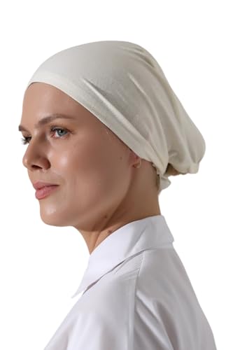 ihvan online Hijab Cap, Beanie Under Cap Scarf, Head Wraps for Women, Muslim Hijab Undercap with Tie-Back Closure - color: Cream