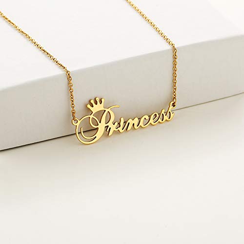 Custom Name Necklace Personalized, 18K Gold Plated Customized Nameplate Necklace Dainty Jewelry Gift for Women, Bridesmaid - color: Name Necklace with Crown