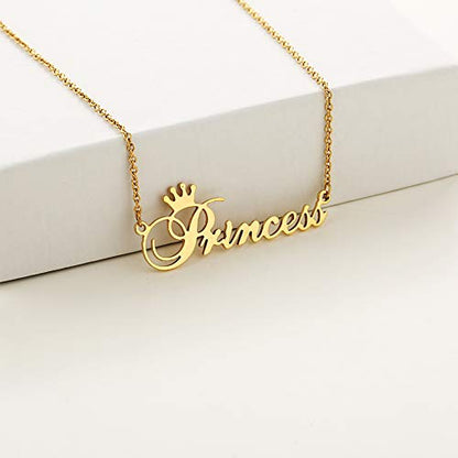 Custom Name Necklace Personalized, 18K Gold Plated Customized Nameplate Necklace Dainty Jewelry Gift for Women, Bridesmaid - color: Name Necklace with Crown