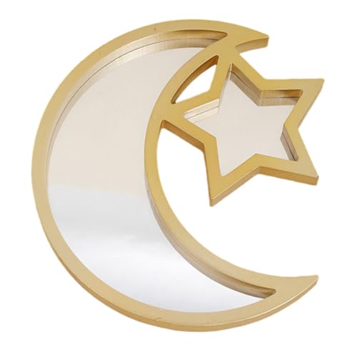 Wooden Ramadan Decoration Tray Eid Mubarak Serving Tray Crescent Moon Star Tray Plate Ramadan Eid Serving Tray Dessert Fruit Tray Tableware Dessert Platters Storage Container Display Holder - color: Color #2