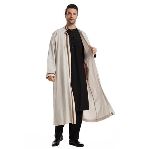Qianliniuinc Thobe for Men Abaya Islamic Clothing - Muslim Kaftan Dubai Arabic Robe Loose Fit Casual Prayer Wear - color: Beige, size: XX-Large