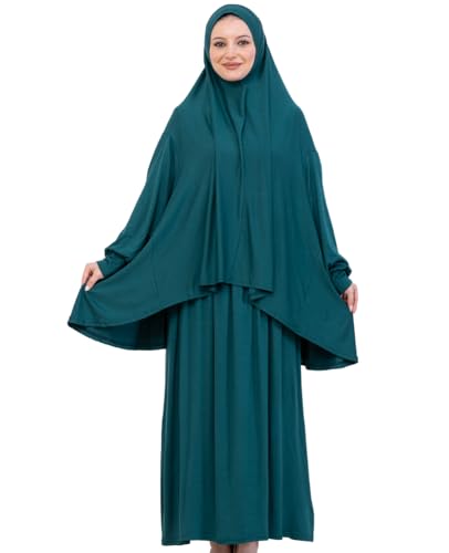 Prien Soft Prayer Dress For Women, Muslim Abaya Hijab Set, Long Turkish Cotton Praying Outfit, Islamic Clothes For Ramadan - color: Emerald