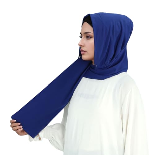 Yeieeo Muslim Inner Hijab With Button Cap for Women Turban Underscarf Undercap Bonnet Islamic Jersey Tube Caps - color: Blue