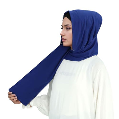 Yeieeo Muslim Inner Hijab With Button Cap for Women Turban Underscarf Undercap Bonnet Islamic Jersey Tube Caps - color: Blue