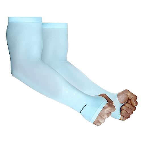 Achiou Arm Sleeves for Men Women, Sun Sleeves UV Protection Cooling Sports - color: 1 Pair: Blue