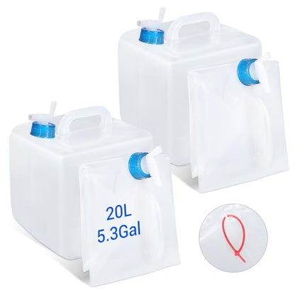 ASEVAT [2 Pack] 5.3 Gallon /20L Collapsible Water Container with Spigot & Handle, BPA Free Foldable Water Storage Cube, Portable Water Jug for Camping, Hiking, Emergency & Survival Kits - size: 5.3Gal