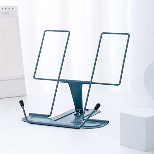 MSDADA Metal Book Stand for Desk, Adjustable Reading Rest Book Holder, Portable Cookbook Documents Holder, Sturdy Typing Stand for Recipes Textbooks Tablet Music Books with Page Clips (Navy Blue) - color: Navy Blue