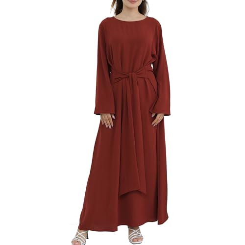Abaya Dress for Muslim Eid Prayer Jilbab Dubai Women Maxi Kaftan Islamic Salah Dress Soft Muslim Women Clothes - color: Reda, size: Small