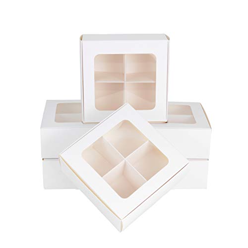 Treat Boxes - 24 ct 6 x 6 x 2.4 in Bakery Boxes with Windows and Dividers for Candy, Cookies, Cupcakes, or Bakery Desserts - Chocolate, Treats, and Baked Goods Packaging for Gifting - color: White