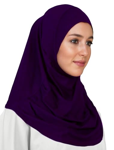 Lina & Lily Modal Jersey Muslim Amira Instant Hijab Scarf One Piece Ready-To-Wear - color: Dark Purple