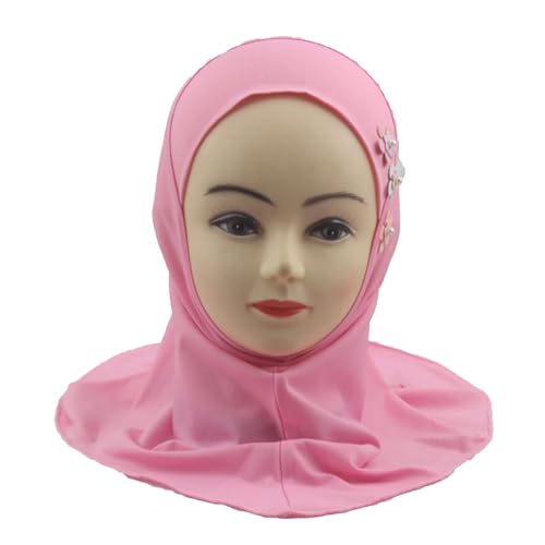 Girls Muslim Hijab Arab Scarf Islamic Headscarf for Kids with 3 Flowers - color: Pink-3 Flowers