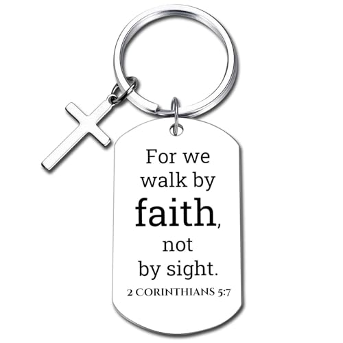 GiftYou Inspirational Scripture Metal Key Chains with Cross Pendant - Bible Verse Keychain Religious Gift for Christian - color: 2 Corinthians 5:7