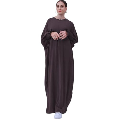 Lenmipot Islamic Women Jilbab Abayas Muslim Abaya Dress for Women Middle East Kaftan Dubai Dress Eid Prayer Clothes - color: Dark Brown