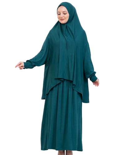 Prien Soft Prayer Dress For Women, Muslim Abaya Hijab Set, Long Turkish Cotton Praying Outfit, Islamic Clothes For Ramadan - color: Emerald