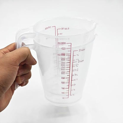 Plastic Measuring Cup 2Pcs 500ML Measuring Mug 8/16oz with Handle Graduated Pitcher for Baking Flour Oil Powder Cooking Kitchen Measure Container (500ML/0.13Gal) - color: 500ML