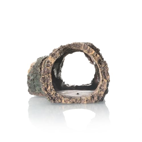 Aquarium Tree Trunk Hideout, 13.5x9x5.5 cm, Resin Fish Tank Decoration with Multiple Openings, Brown