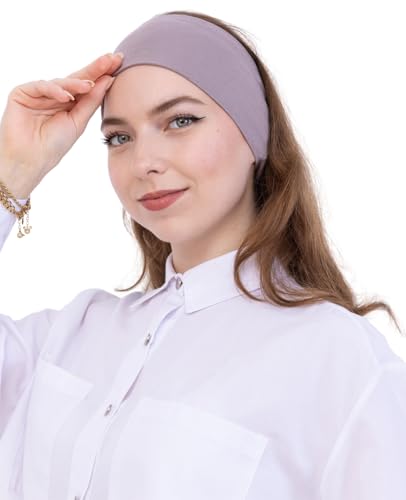 Prien Women Cotton Hijab Cap, Stretchy Head Cover, Pre-Sewn Inner Muslim Scarf Undercap, Non Slip Headband for Daily Wear - color: Light Mink