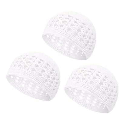 3pcs Knit Kufi Hats for Men Muslim Prayer Cap Islamic Ramadan Eid Taqiyah Cap Koofi Topi Beanie Skull Hat Under Hat - color: White