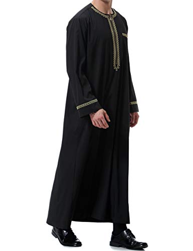 Islamic Mens Clothing Kaftan Maxi-Muslim Male Shirt Long Sleeve Abaya Dubai Cotton… - color: Black-a, size: X-Large