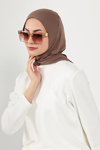Aisha's Design Full Coverage%95 Cotton Bonnet for Women, Ready-to-Wear Hijab Bonnet Headscarf with Neck Coverage - color: Chocolate