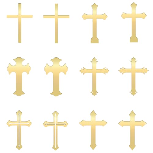 12 PCS Baptism Cupcake Toppers, Gold Mirror Acrylic Cake - color: Gold (Acrylic)