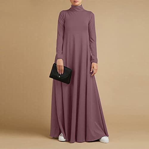 Xiaojmake Women Turtleneck Tunic Dresses Casual Long Sleeve Maxi Dress Long Sleeve Floore Length A Line Long Prayer Dress - color: Pink, size: 4X-Large