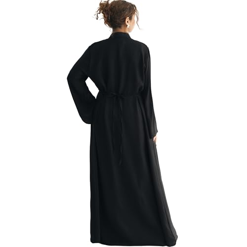 Lenmipot Elegant Middle Eastern Abaya 2pcs Stand Collar Maxi Dress for Women Muslim Jilbab Kaftan Eid Dubai Abaya Outfits - color: Blacka, size: Large