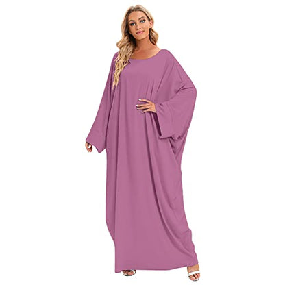 Muslim Dress for Women Pakistani Kaftan Abaya Robe + Hijab Arabic Islamic Prayer Clothes Dubai Outfits - color: Dark Pink Robe