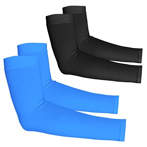 YESLIFE UV Sun Protection Arm Sleeves for Men & Women,UPF 50 Cooling Sports Sleeve - color: Black + Blue, size: 2 Pairs