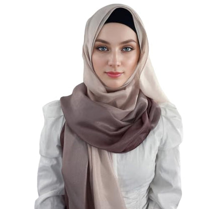 RARITYUS Fashion Gradient Color Hijab Scarf for Women Glitter Modal Instant Muslim Islamic Hijab Head Wraps Long Shawls - color: Khaki