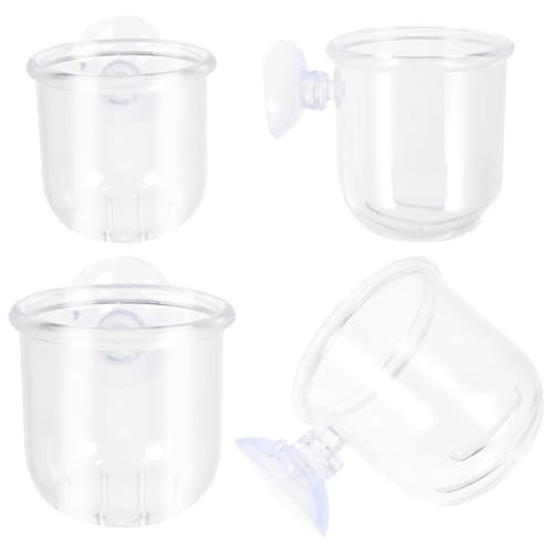Ciieeo 4pcs Aquarium Fish Tank Feeding Cups Set – Multi-Function Glass Water Plant Feeder with Suction Cups, Small Large Sizes for Shrimp, Worms, and Fish Food
