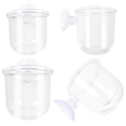 COHEALI 4pcs Fish Tank Feeder Cups Acrylic Aquarium Feeder Water Glass Containers Small Large for Fish Feeding Vacation Use with Suction Cups