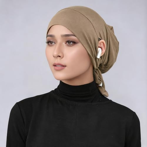 Jersey Hijab Undercap with Earhole, Slouchy Stretch Beanie Inner Caps, Breathable Under Scarf Liner Cap (1PC/3PC) - color: Black+navy+khaki