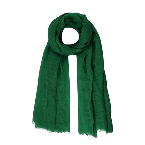 Nydotd Women Summer Cotton Linen Scarf Crinkle Long Beach Shawl Wrap hijab with Fringe - color: Green