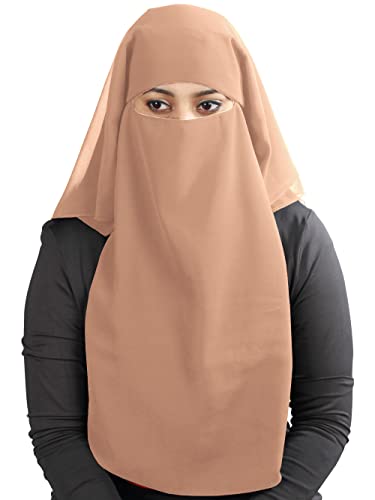 MyBatua 3 Layers Saudi Niqab In Breathable Georgette, Wholesale Price, 1pc Face Veil NQ-003 - color: Pink Tan