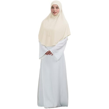 Instant Hijab 여성용 무슬림 부드럽고 신축성 있는 기도 히잡 이슬람 두바이 중동 단색 헤드스카프 - color: 베이지.
