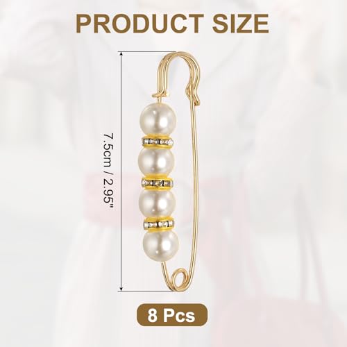 MECCANIXITY 진주 브로치 핀, 장식용 안전 핀 브로치 패션 스웨터 숄 크리스탈 클립 칼라 드레스 셔츠 의류 액세서리 여성용 - color: 화이트/골드, size: 2.95"
