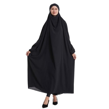 Lmdudan Muslim Women Islamic Full Cover Prayer Dress Long Sleeve Loose Abaya Hijab Outfit 2026 Ramadan Modest Prayer Clothes - color: Black, size: Medium