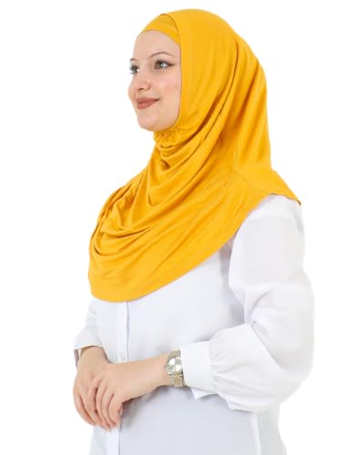 Prien Chic Ready To Wear Hijab For Women, Muslim Long Turban Undercap Set, Instant Scarf, Prayer Clothes For Girls, Abaya - color: Deep Yellow