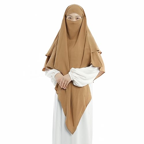 Khalat Muslim Prayer Hijab - 2 Layers Soft Breathable Islamic Dubai Women's Instant Long Hijab - color: Khaki