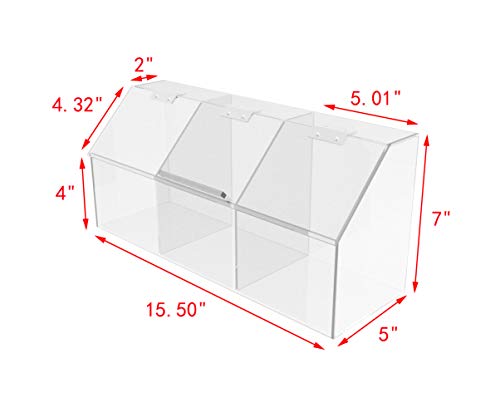 FixtureDisplays® Plaxiglass Clear Acrylic 3 Compartment Toppings Bin 15.5 X 7 X 5 Candy Bin Condiment Organizer Tabletop Bar Restuarnt Kitchen Transparent Box 100904-NPF