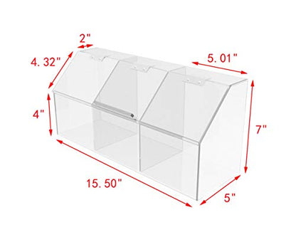 FixtureDisplays® Plaxiglass Clear Acrylic 3 Compartment Toppings Bin 15.5 X 7 X 5 Candy Bin Condiment Organizer Tabletop Bar Restuarnt Kitchen Transparent Box 100904-NPF