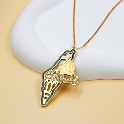 Palestinian Necklace, Personalized Islamic Faith Pendant, ALLAH Symbol Necklaces, Durable Stainless Steel, Religious Jewelry for Women Y5145