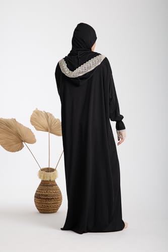 SODEF One-Piece Hooded Bonet Women's Prayer Dress | Regular Fit | Cotton Polyester Knit | Long Sleeve | Black, 36 - Multiple - size: 36