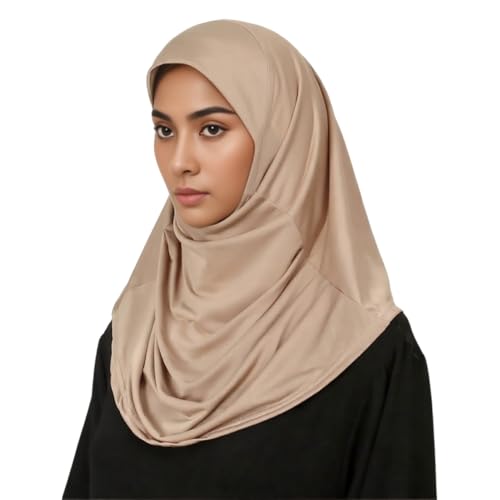 LMVERNA Ready To Wear Hijab for Women Muslim Instant Turban Soft Scarf for Prayer Long Hijabs - color: Khaki
