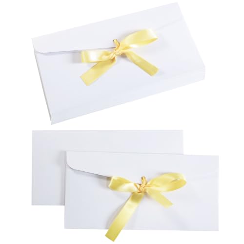 10 Pack White Thick Pearlescent Color Envelopes With Ribbons - color: White