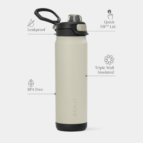 ZULU Powerfill Pro 32oz Stainless Steel Water Bottle with Quick Fill Lid, Triple Walled Vacuum Insulated Metal, Leak Proof Locking Lid, Sip and Chug, Reusable BPA Free, Ash - color: Ash, style: 32oz