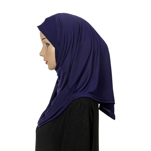 LMVERNA Ready To Wear Hijab for Women Muslim Instant Turban Soft Scarf for Prayer Long Hijabs - color: Navy Blue